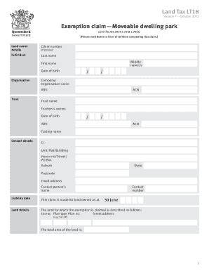 Fillable Online Osr Qld Gov Exemption Claim Moveable Dwelling Park