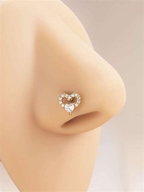 Cubic Zirconia Heart Decor Nose Stud Shein Usa