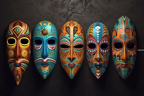 Premium AI Image | A row of masks with different designs and colors.