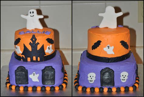 Two Tier Halloween Birthday Cake Buttercream Icing With Fondant Details Halloween Birthday