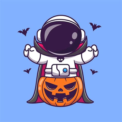 Netter Astronaut Dracula Mit K Rbis Halloween Karikatur Vektor Symbol