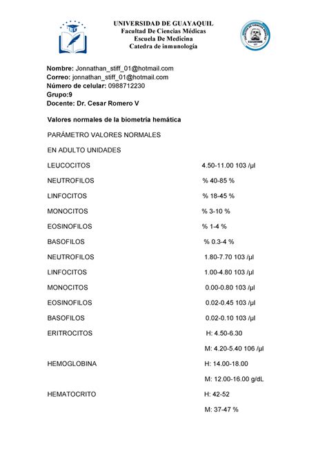 Valores Normales Biometria Hematica Hematologia Uas Studocu Porn Sex