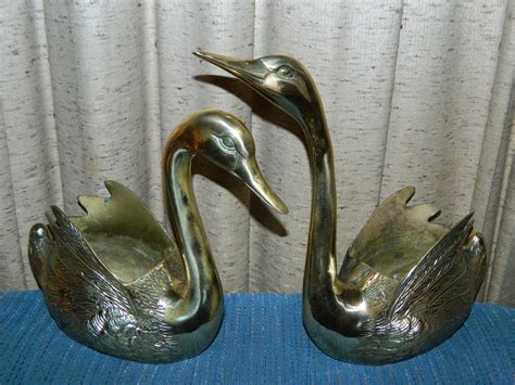 Vintage Large Pair Of Brass Swan Planters A Nice Heavy Set Of Large