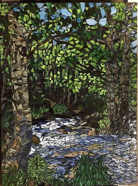 Stained Glass Mosaic Landscape Trees Rocks Creek Landscape Mosaic Mosaic Art Glass