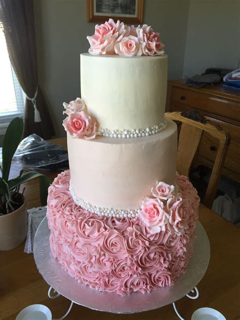 Pink Ombré Wedding Cake Bottom Tier Marble Cake With Chocolate Mousse