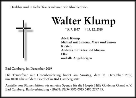 Traueranzeigen Von Walter Klump Vrm Trauer De