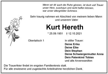 Traueranzeigen Von Kurt Hereth Nordbayerischer Kurier