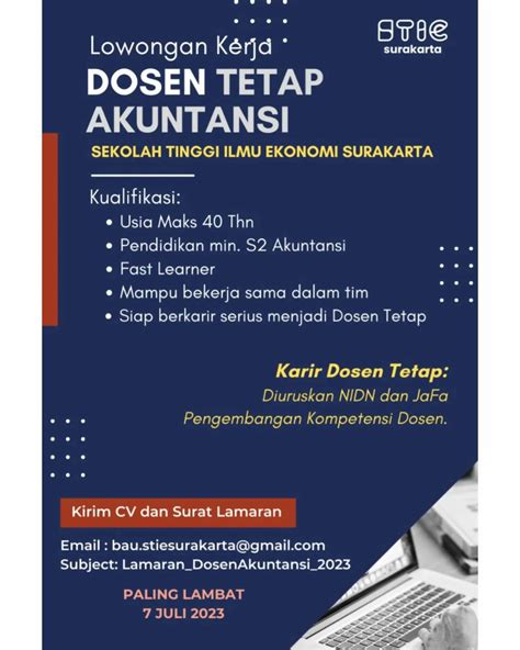 Lowongan Kerja Juni Dosen Akuntansi Stie Surakarta Info Loker Solo