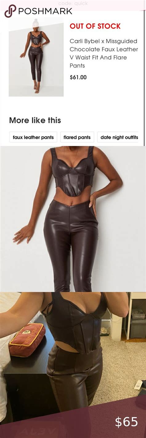 Carli Bybel X Missguided Chocolate Faux Leather V Waist Fit And Flare Pants