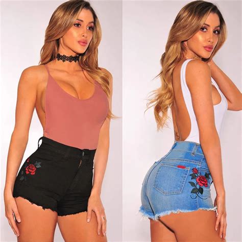 New Style Fashion Women Summer Flower High Waisted Denim Shorts Jeans Hot Beach Pants Sexy
