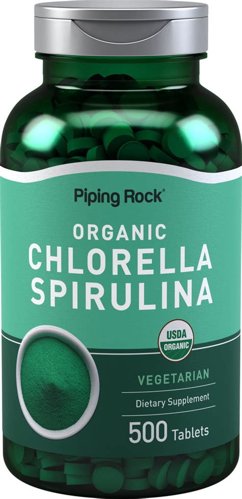 Chlorella Spirulina (Organic), 500 Tablets | PipingRock Health Products