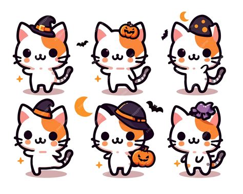 Premium Vector Cute Kawaii Halloween Cat Witch Cartoon Collection