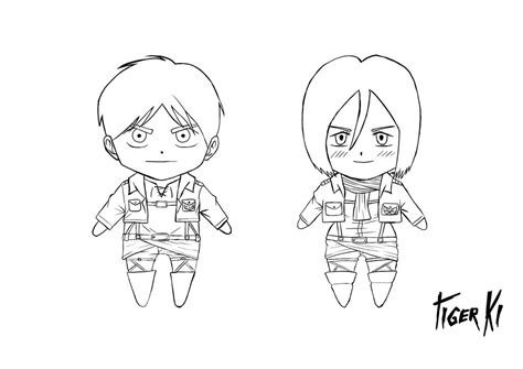 Shingeki No Kyojin Eren And Mikasa Chibi Tiger Ki By Tigerkiart On