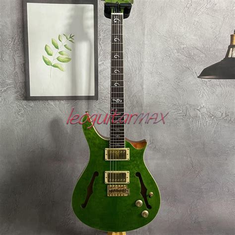 Semi Hollow Electric Guitar Green Quilted Maple Top Gold Part HH