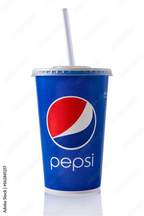 Blue Paper Glass With Pepsi Cola Isolated On White Background Takeaway Carbonated Drink In A