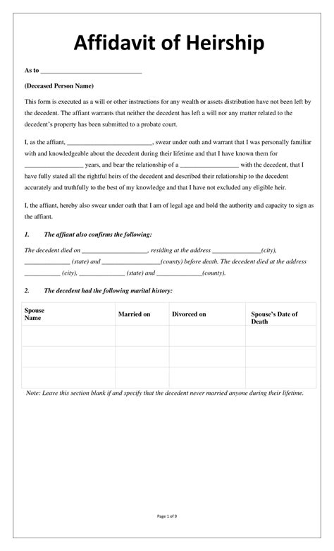 Free Printable Affidavit Of Heirship Templates Pdf Word Simple