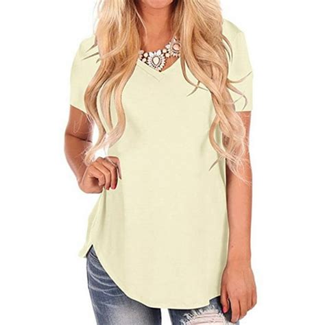 T Shirt V Neck Summer Loose Top Woman Summer Solid Shirt Short Sleeve