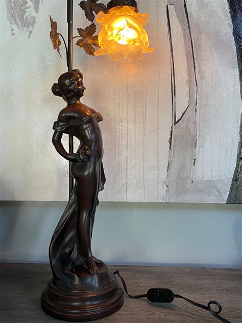 Tall Metal Resin Bronze Effect Half Nude Lady Figurine Table Desk Lamp Tall In Auguste