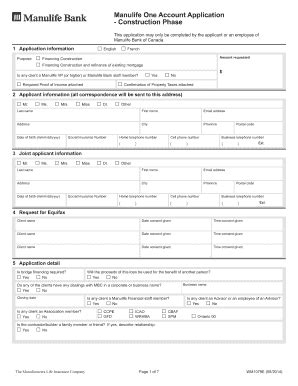 Fillable Online Manulife One Account Application Construction Phase