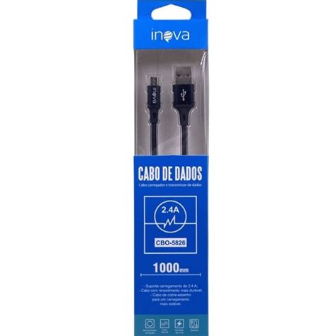 Cabo De Dados Usb Inova CBO 5826 Tipo Nylon Para Usb Micro Usb V8