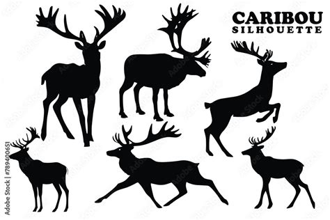 Caribou Silhouette Collection Set Of Black Caribou Silhouette Caribou