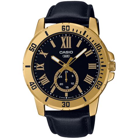 Casio Mtp Vd L Budf Mens Enticer Black Dial Leather Watch