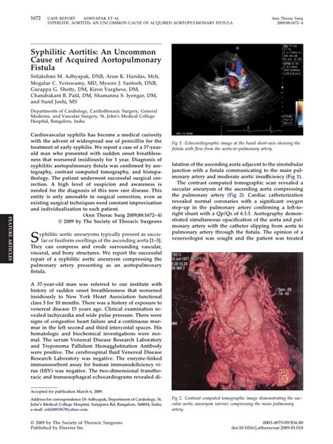 Pdf Syphilitic Aortitis An Uncommon Cause Of Acquired Aortopulmonary