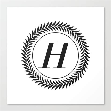 Monogram Laurel Wreath Design In White Letter H Vector Canvas Print