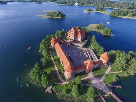 Trakai Island Castle in Trakai, Lithuania. Aerial View. Stock Photo ...