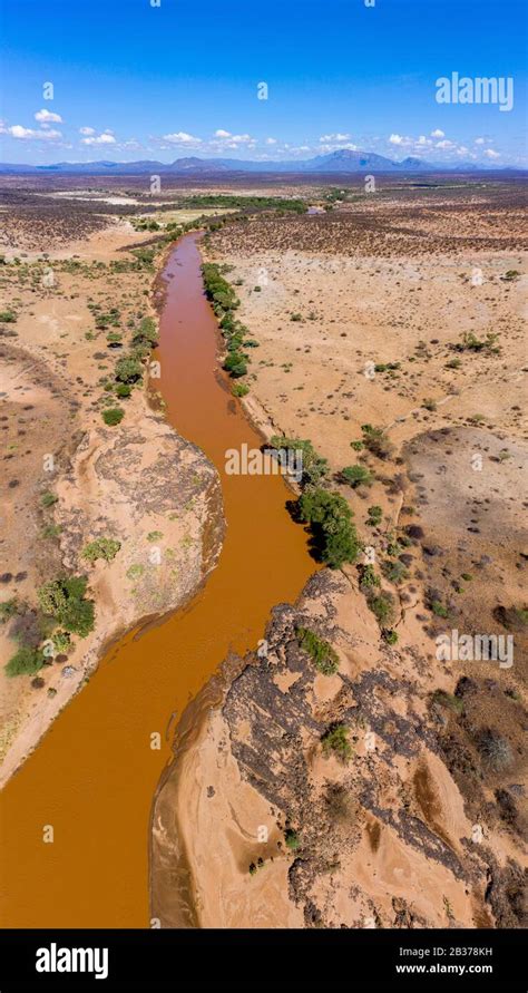 Kenya Samburu Game Reserve Landscape Aerial View Machine And The Ewaso Ngiro River Stock