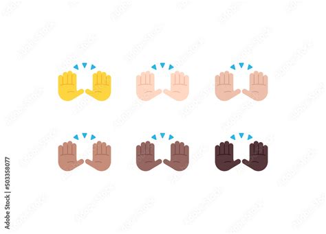 All Skin Tones Raising Hands Gesture Emoticon Set. Raising Hands Emoji ...