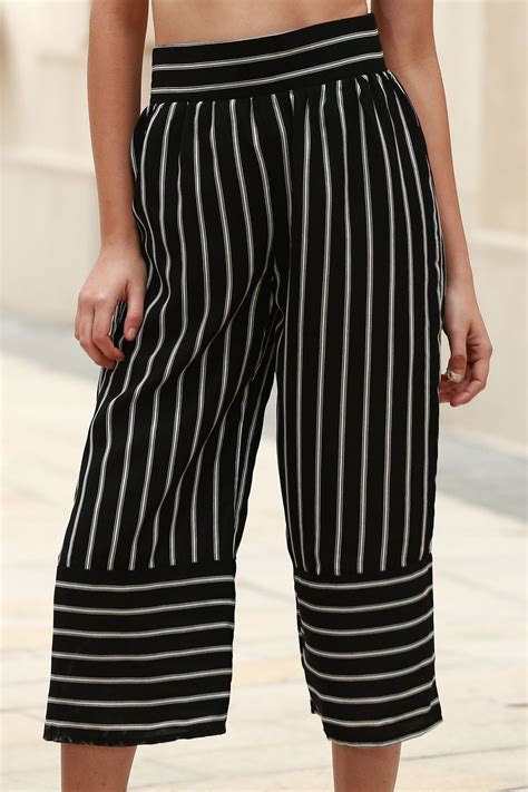 26 OFF 2021 Stripe High Waist Wide Leg Capri Pants In WHITE AND