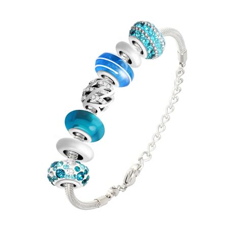 Bracelet De Charms Perles Bleues Et Acier Socharm