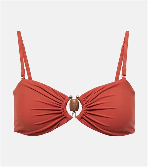 Christopher Esber Embellished Ruched Bikini Top Orange Editorialist