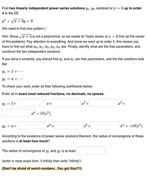 Solved Find Two Linearly Independent Power Series Solutions Chegg