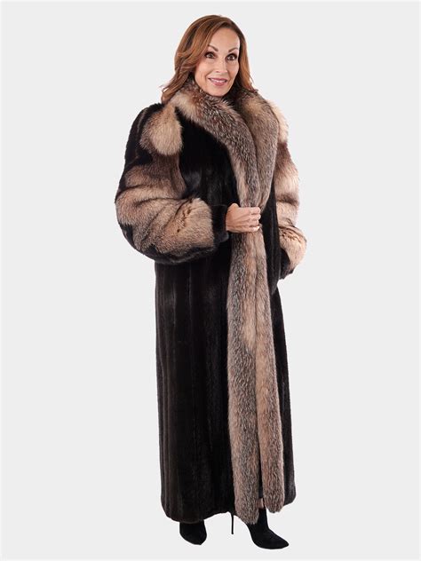 Ranch Mink Fur Coat W Crystal And Black Fox Trim Estate Furs