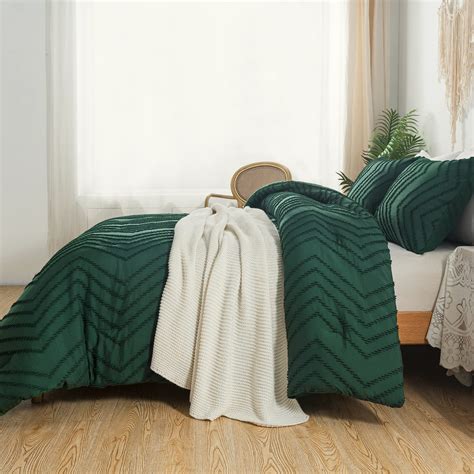 Litanika Comforter King Size Set Dark Emerald Green 3 Pieces Chevron