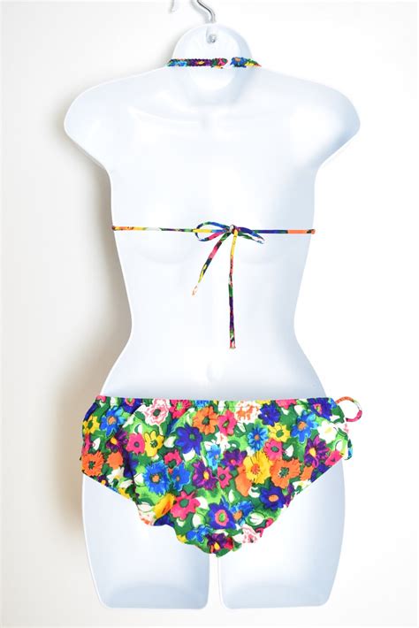Vintage S Bikini Swimsuit Watercolor Floral Print Two Piece Etsy