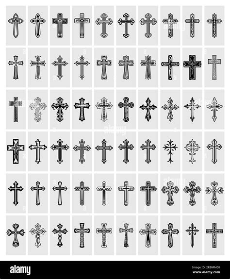 Flat Vector Christian Cross Icons Line Silhouette Cut Out Black Christian Crosses Collection