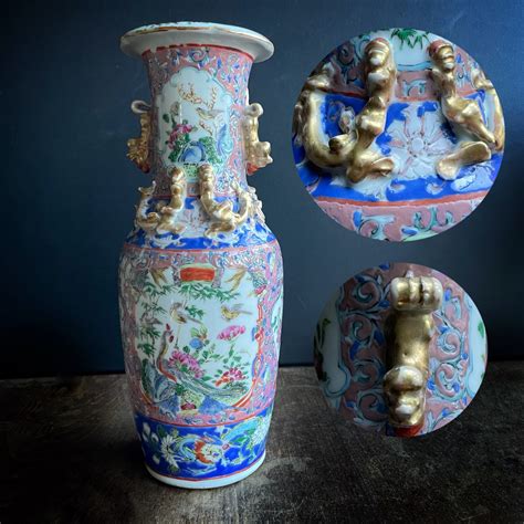 1 Antique Chinese Famille Rose Canton Vase Second Half Of 19th C Late