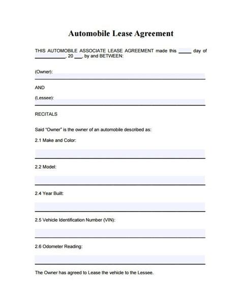 Auto Lease Agreement Template