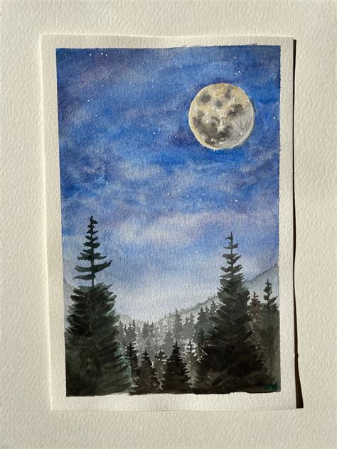 Original Watercolor Painting night Sky - Etsy