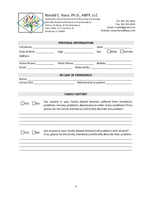 Fillable Online Free Patient Intake Forms In Pdf Ms Wordfree