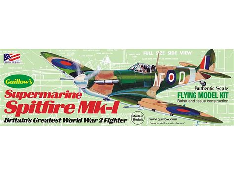 Mk 1 Spitfire 419mm Wingspan Flying Model Balsa Aircraft Kit From Guillows