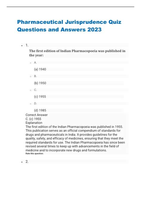 Pharmaceutical Jurisprudence Quiz Questions And Answers