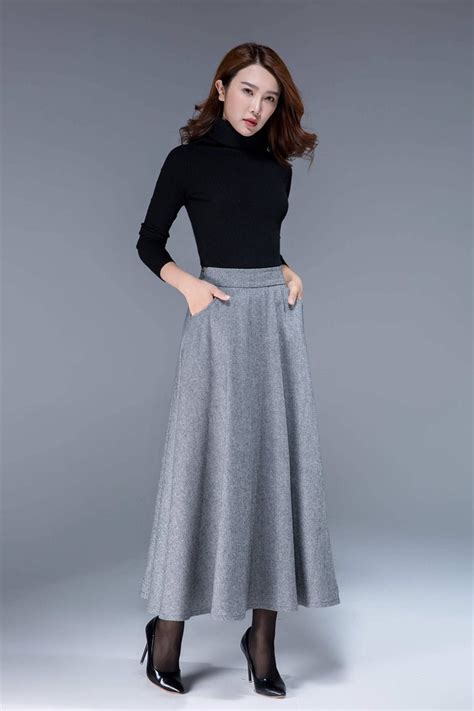 Black Skirt Wool Skirt Long Skirt Womens Skirts Winter Etsy