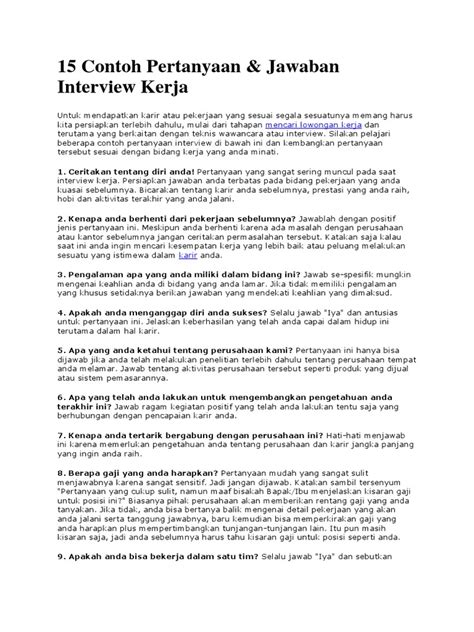 Pertanyaan Dan Jawaban Interview Kerja Homecare24