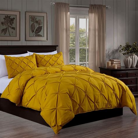 Chezmoi Collection Berlin King Comforter Set 3 Piece Mustard Yellow Pinch Pleat All Season