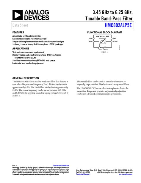 Hmc892alp5e Datasheet Tunable Band Pass Filter