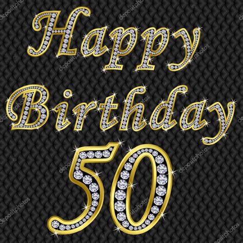 Happy 50 Birthday Golden With Diamonds Vector Illustration Stock